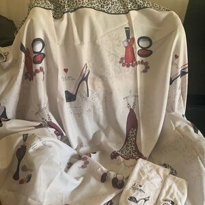 BathinStyle Glamour Girl Cream Shower Curtainw/Burg&Blk Stiletto/Makeup Accents